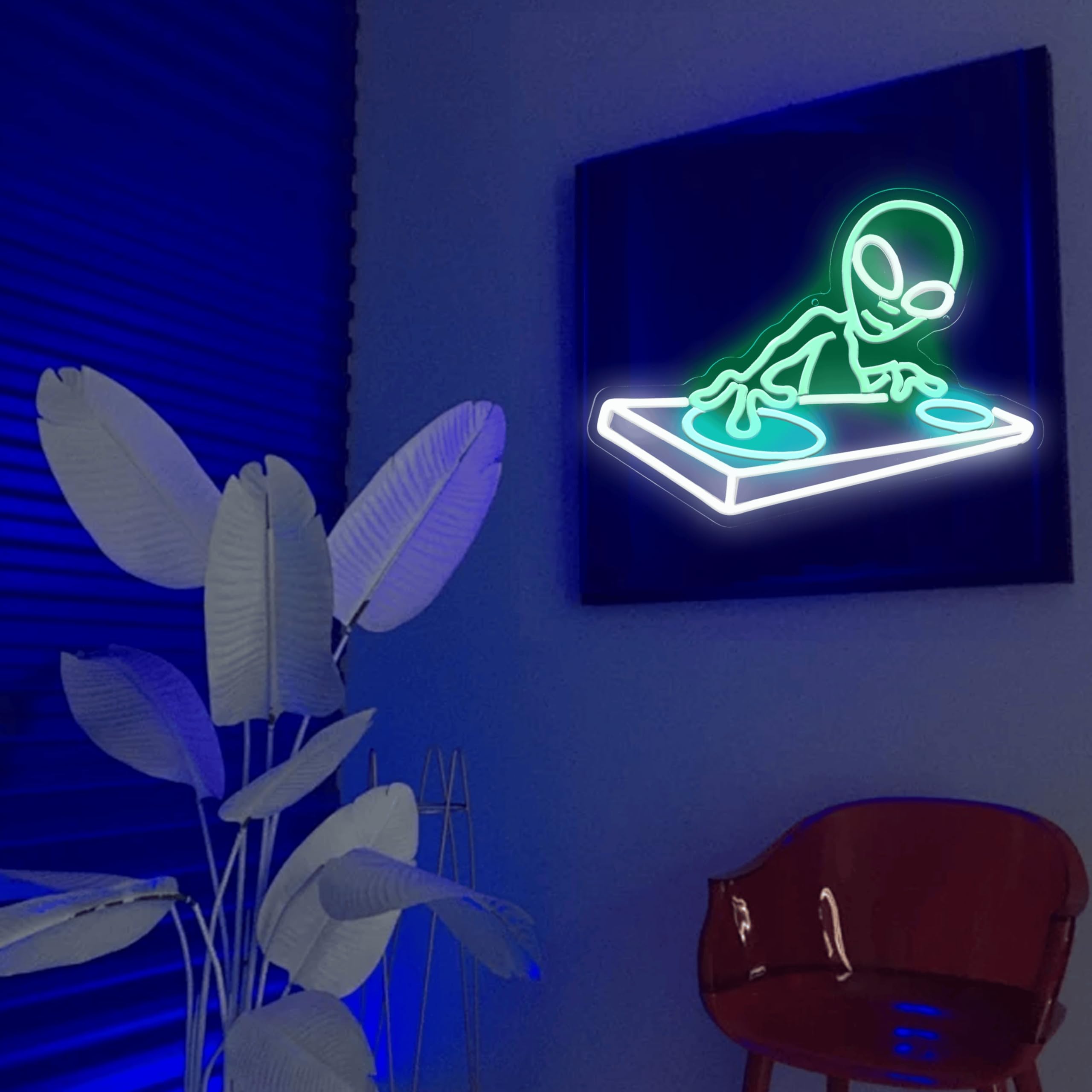 Neonowy znak obcy DJ prezenty dla mężczyzn jaskinia fajne neonowe światło LED do baru muzycznego dekoracja ścienna ściemniane znaki LED do pokoju gier sypialnia dekoracja baru muzyka koncert sztuka