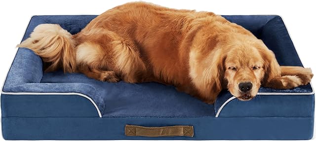 Codi Extra Large Memory Foam Layer Dog Bed, Washable Orthopedic Dog Bed Couch with Removable Zipper Cover, Waterproof Dog Bed Sofa Bed, Navy Blue, 106x81x(8.9+8.9) cm