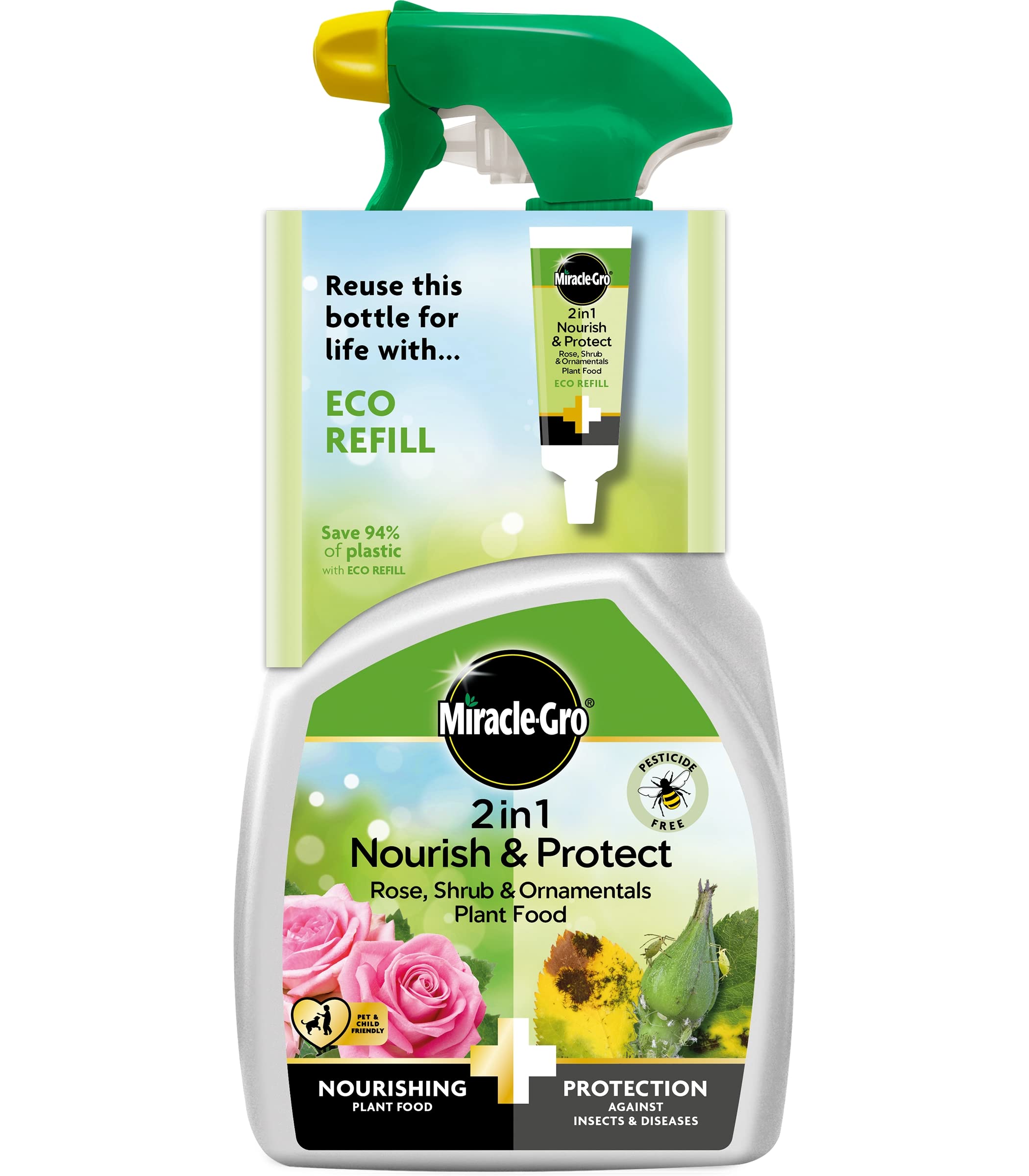 800ml 2 in 1 Nourish & Protect Flower Plant Food fertiliser for Optimum Growth for Flowers, Shrubs, Fruits and Vegetables