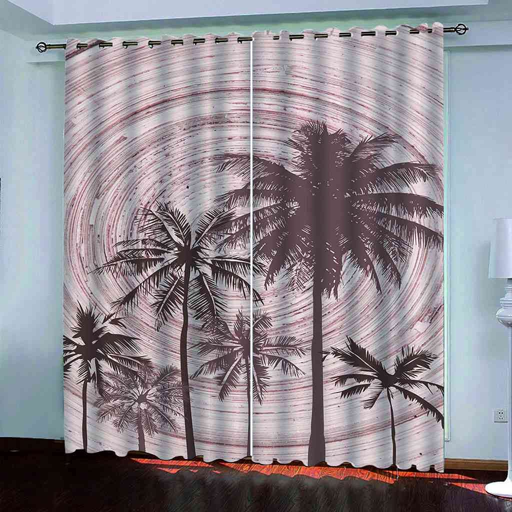 Rideaux thermiques et isolants phoniques à motif cocotier abstrait pour chambre