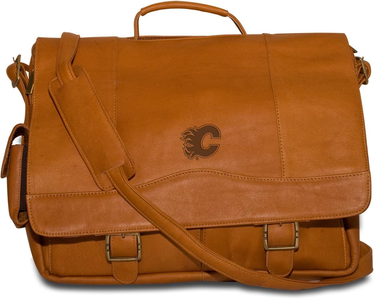 NHL Tan Leather Porthole Laptop Briefcase