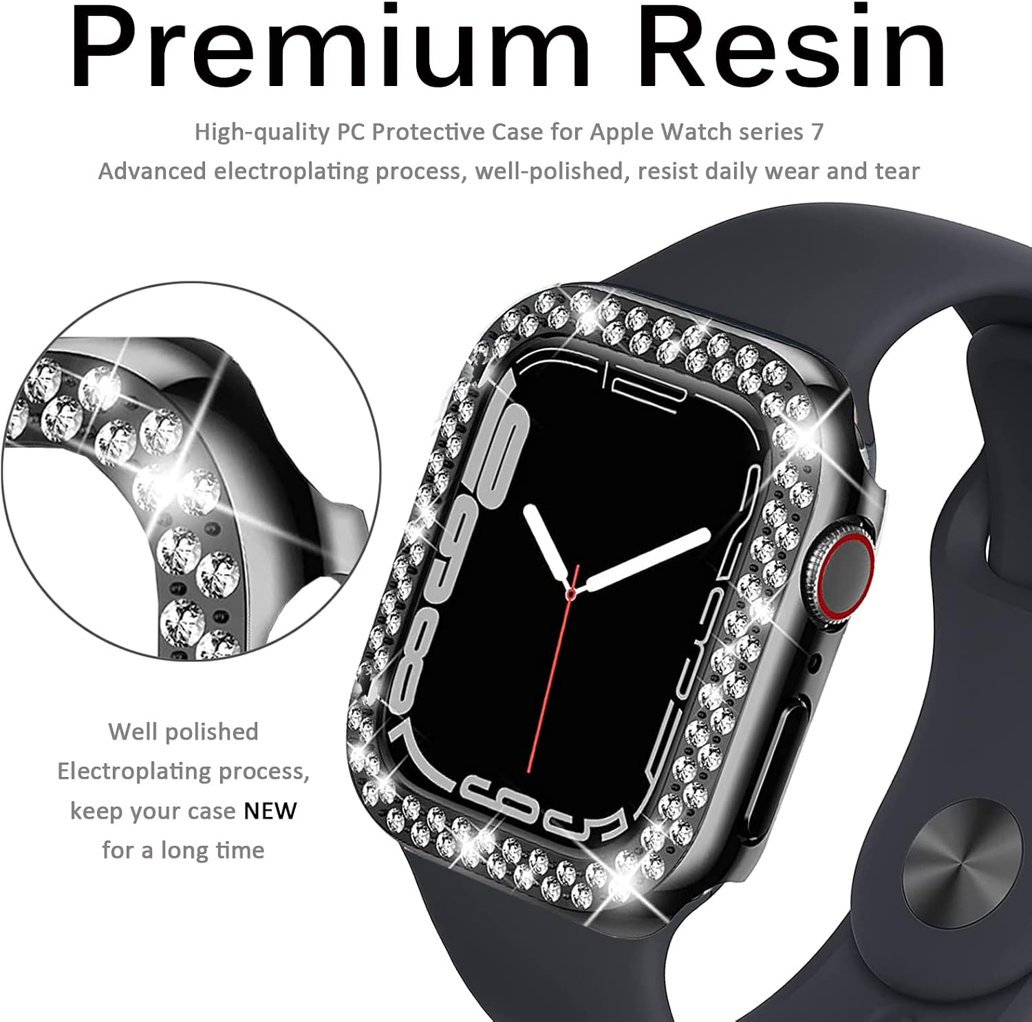 Miimall Compatible for Apple Watch Series 8 41mm Bling Case Hard PC Women Girl Shockproof Lightweight Crystal Diamond Cover Protector Bumper Case for Apple Watch 41mm Series 8 Series 7(Black)