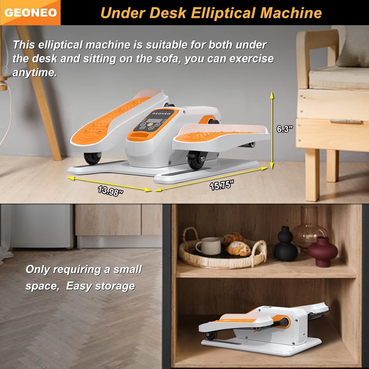 Under Desk Elliptical Machine, Electric Elliptical Exerciser for Senior, Quiet and Small Electric Seated Pedal for Home with Display Monitor, Remote Control and 12 Adjustable Speeds - Image 2