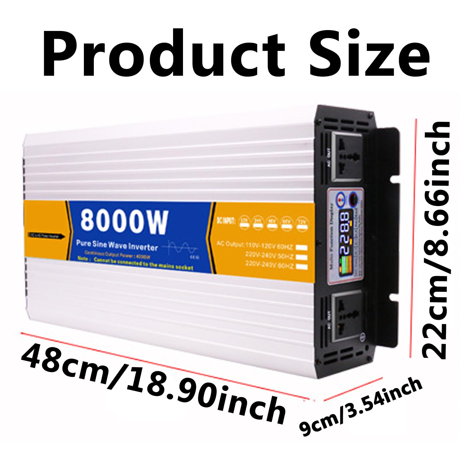 Inverter a Onda Sinusoidale Pura da 8000W Caricabatterie CC 12V/24V/48V/60V/72V a CA 110V/230V, Convertitore Inverter Solare a Bassa Frequenza per Casa, Camper, Camion, Impianto Sola(Size:24v to 110v)