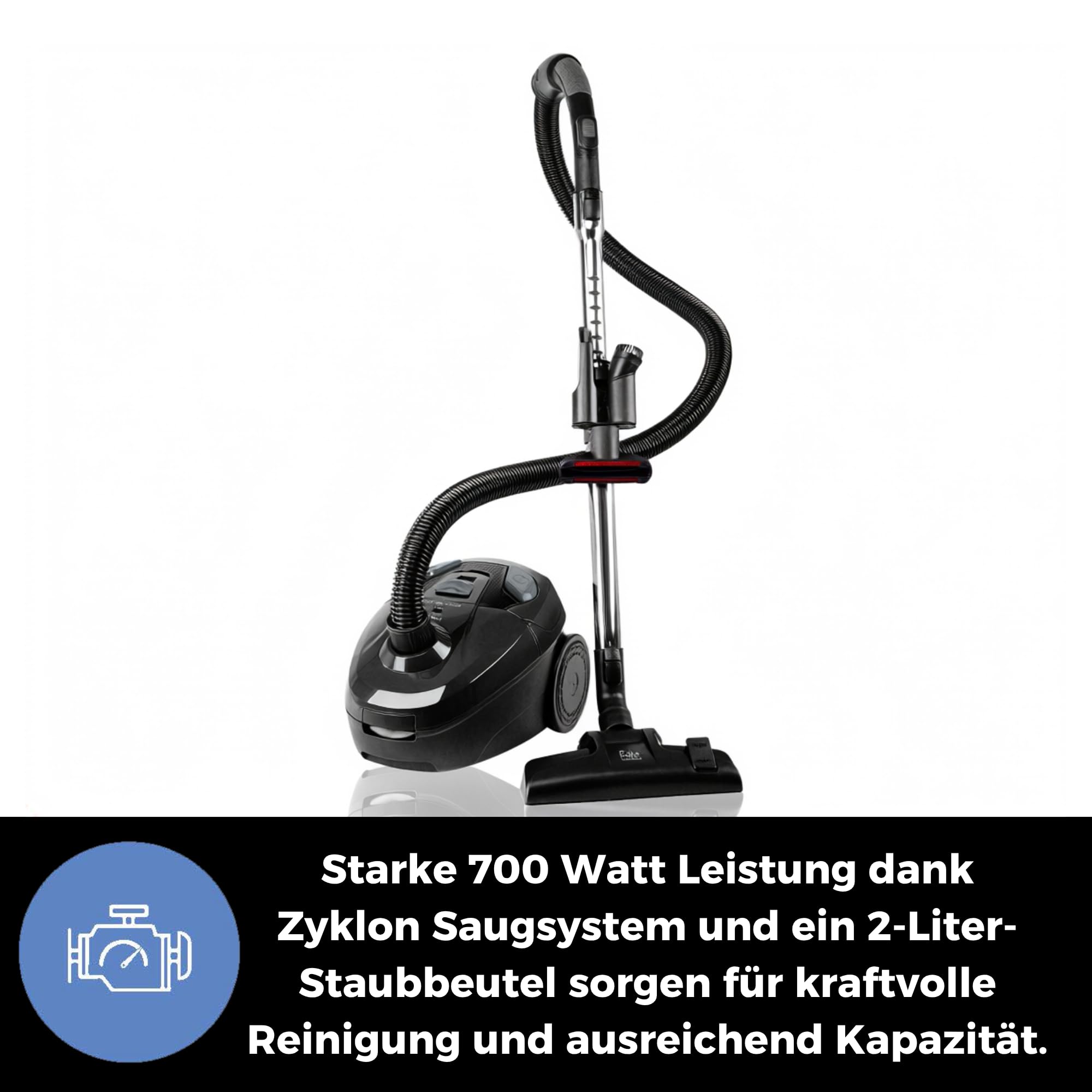 Fakir Trend TS 122 - Aspirapolvere con sacchetto, 700 W, con cavo, filtro EPA, motore silenzioso ad alta efficienza, grande sacchetto per la polvere da 2 l e raggio d'azione 7 m, colore: Nero/Grigio