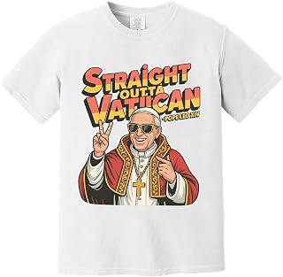 Straight Outta Vatican T-Shirt, Pope Leo XIV Catholic Humor Shirt Religious Meme Tee Black, White