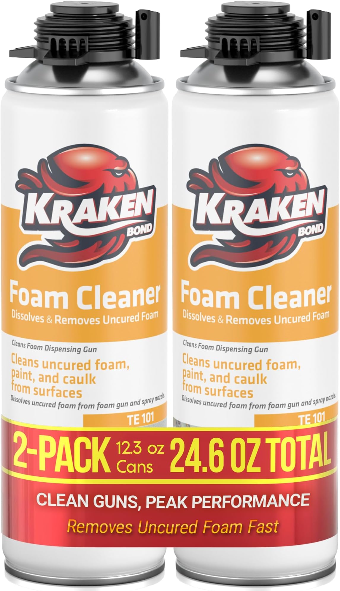 KRAKEN BOND Spray Foam Gun Cleaner - (2x12.3oz) Polyurethane Insulation Cleaner Spray, Dissolves Uncured Expanding Cleaner Spray for Extended Tool Durability - 2 Pack