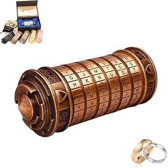 Da Vinci Code Mini Cryptex Gift Valentine's Day for Her Him Gifts for Men Women Cryptex Letter Password Lock Man Men Women Boyfriend Girlfriend Mum Husband Red Copper