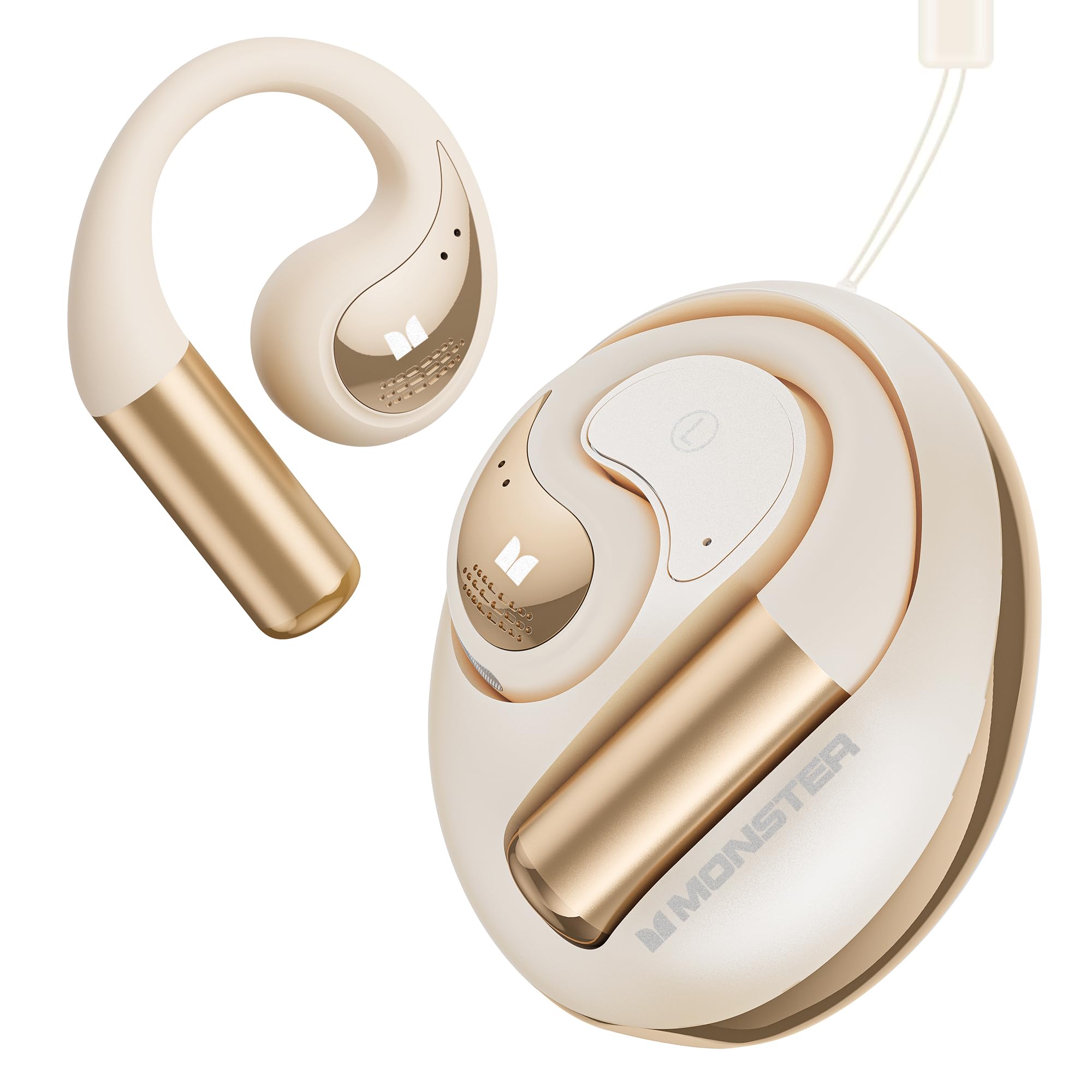 Monster Open Ear AC335 Headphones, Bluetooth 5.4 Wireless Headphones with Stereo Sound, 24H Playback, Crystal Clear Calls, Stylish Rotating Case with Lanyard, Sweat Resistant Open Ear Wireless Earbuds