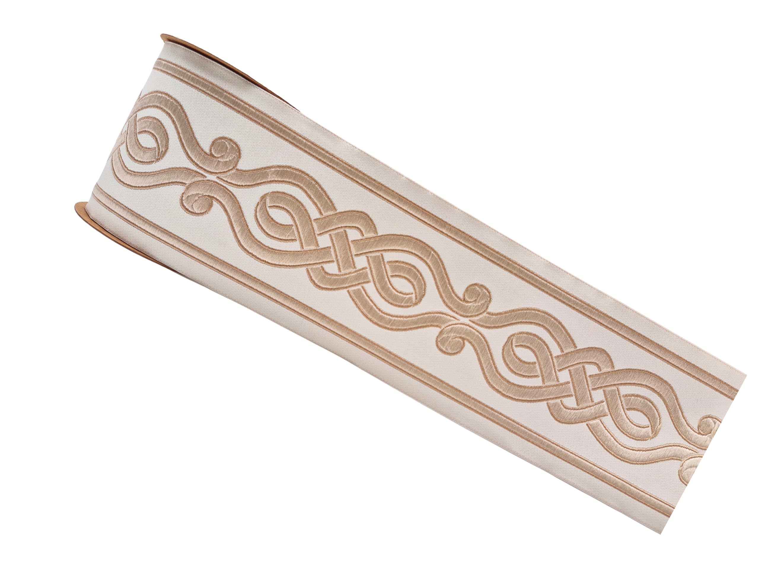 100 mm szeroka haftowana taśma do zasłon - celtycki wzór obramowania - idealna do draperii, gobelinów, szycia i dekoracji - 3,5 metra - kremowa i kość słoniowa