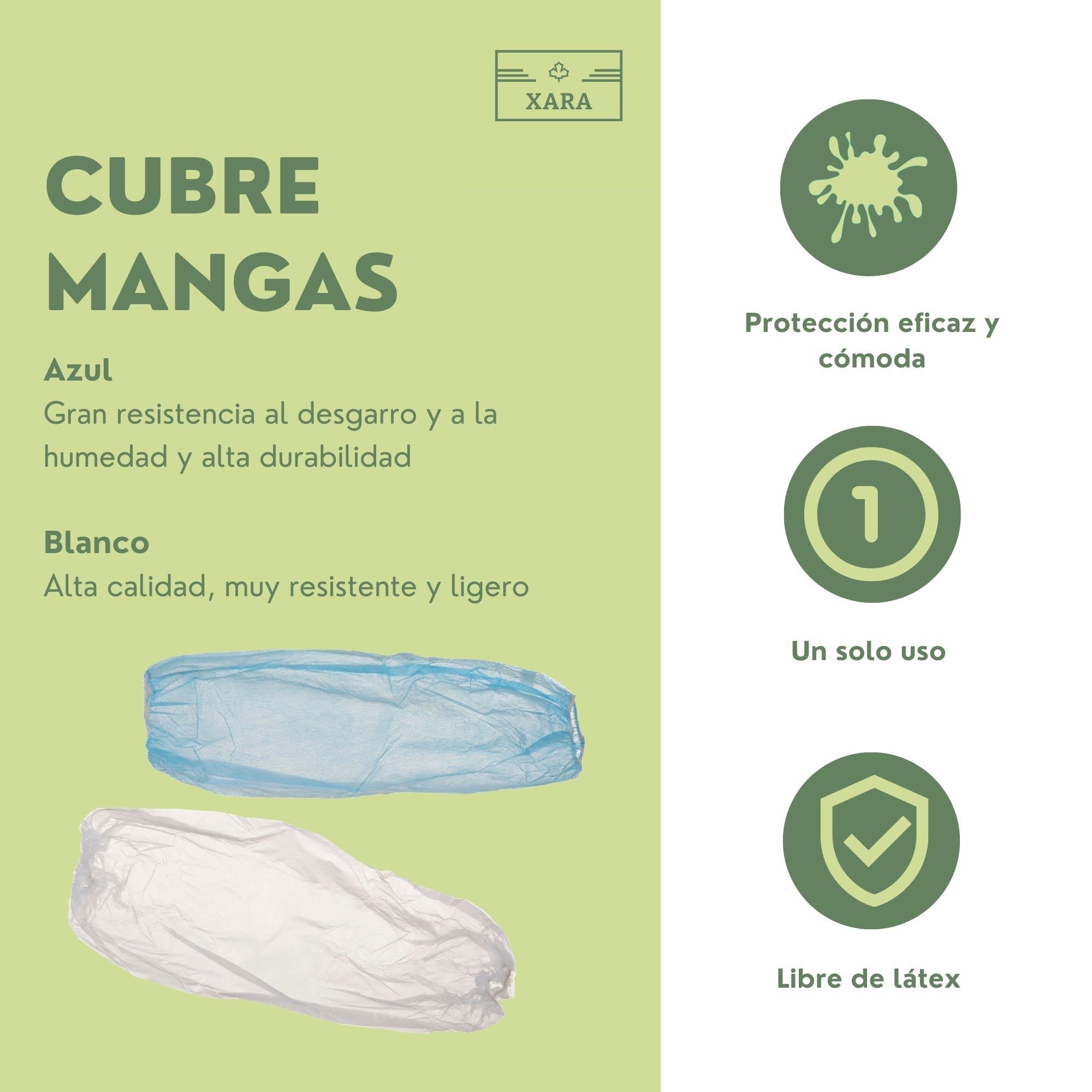 XARA - Cubre Mangas Laminado Ajustable PP+PE para Protección Sanitaria e Industrial – Alta Resistencia - 40x20 cm – Color Azul - Pack 100