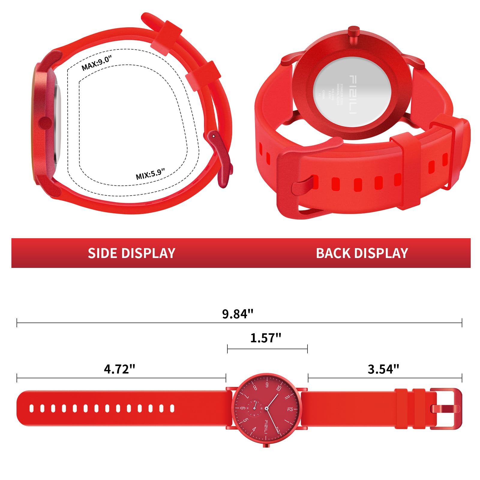Orologio da polso da uomo, ultra sottile, minimalista, impermeabile, alla moda, per uomo o donna, con cinturino in silicone, 1100, rosso e bianco