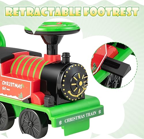Vista 4 de OLAKIDS Tren de paseo para niños con pista, juguete eléctrico de 6 V con luces y sonidos, reposapiés retráctil, almacenamiento debajo del asiento