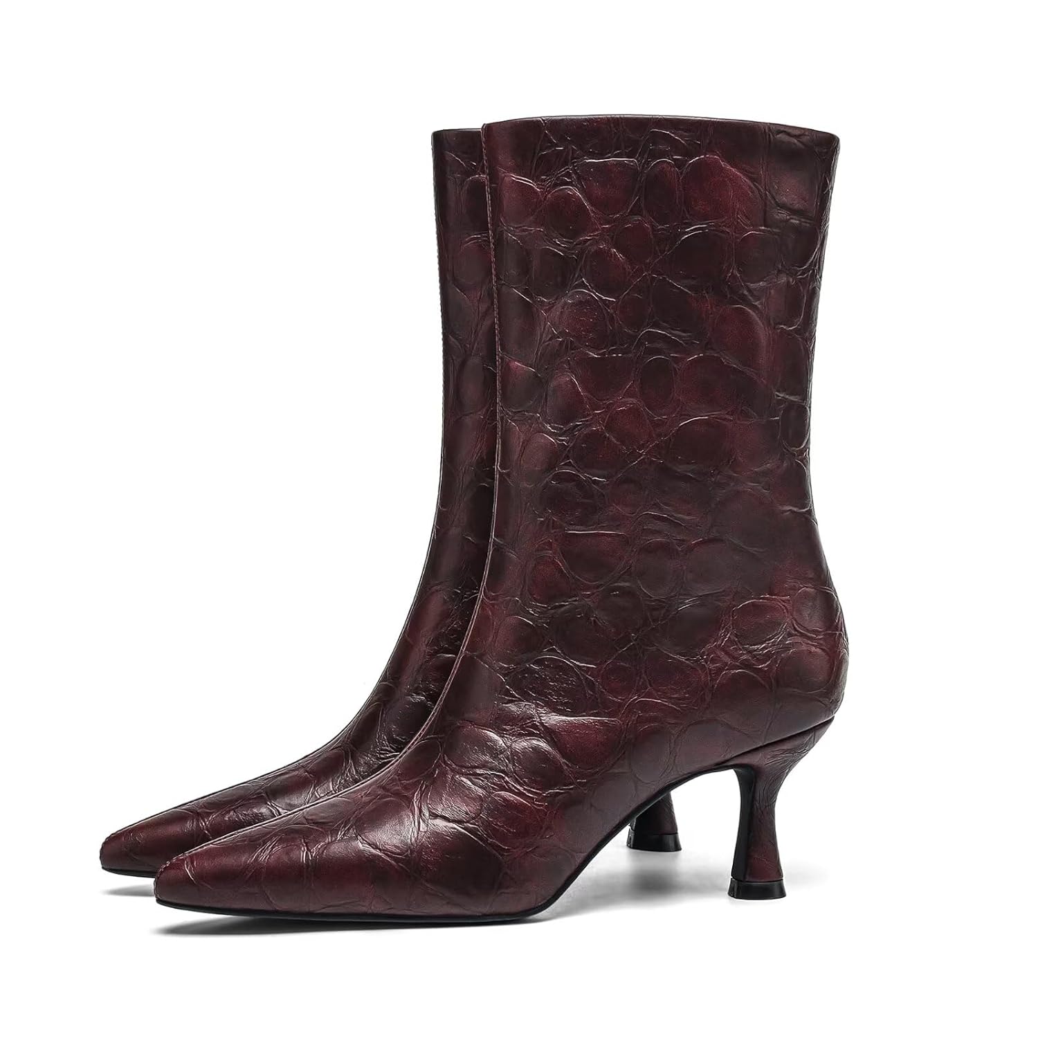 Womens Mid-Calf Boots Kitten Heel Pointed Toe Wide Calf Slip-On Design Comfortable Fashionable Footwear for Women Ideal for