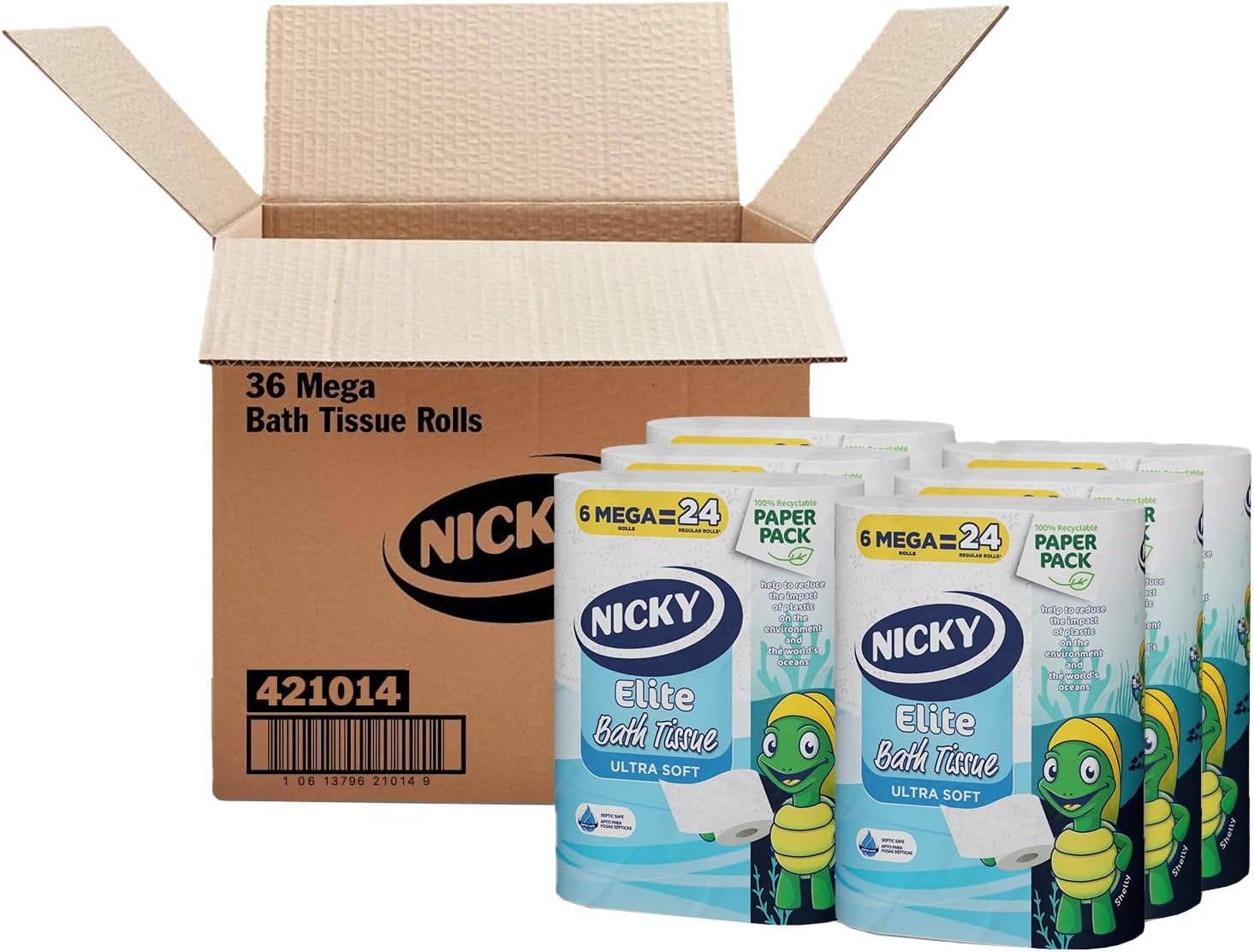 Nicky Elite Toilet Paper with Recyclable Paper Packaging, 36 Ultra Soft Mega Rolls = 144 regular rolls Bath Tissue