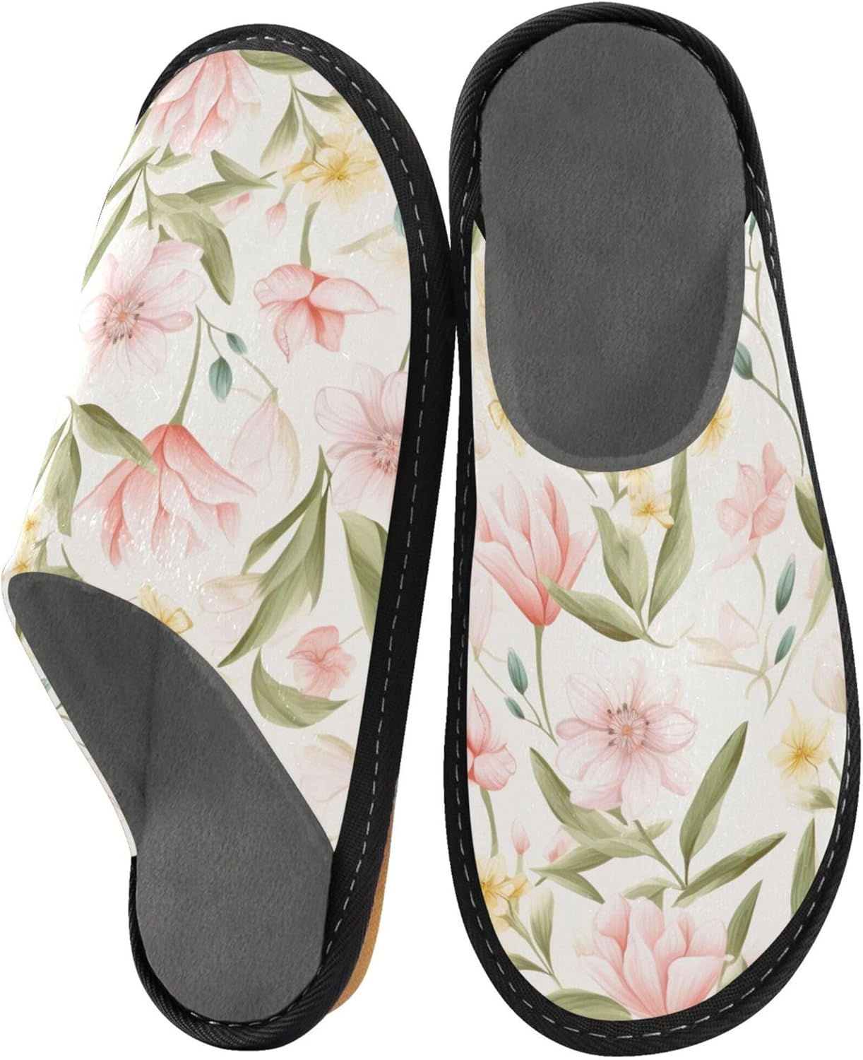 Floral Garden Flower Butterfly House Slippers – Cozy Fuzzy Slippers for Guests, Washable & Disposable, Perfect for Shoeless Home, Spa & Hotel Use A110214