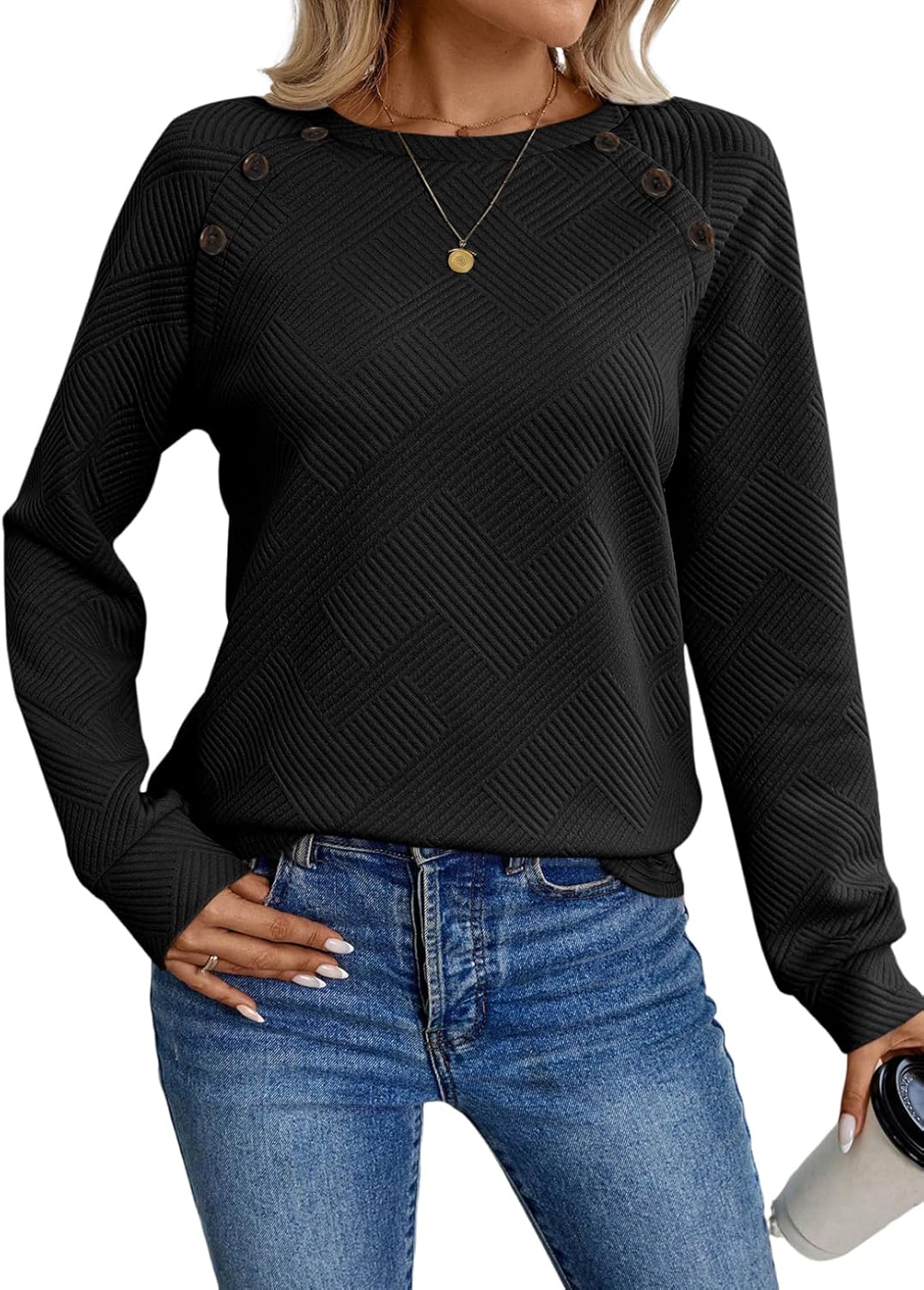 BLENCOT Long Sleeve Shirts Crewneck Sweatshirt Button Textured Loose Fit Business Casual 2025 Comfy Pullover - Image 4