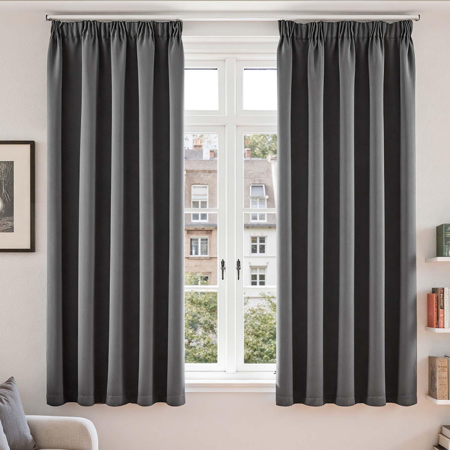 Vangao Blickdicht Gardinen mit Kräuselband Dunkelgrau für Wohnzimmer Schlafzimmer H175 x B140cm 2er Set Modern Blickdichte Vorhänge Thermo Verdunkelnd für Schienensystem Fenster Kinderzimmer Vorhang