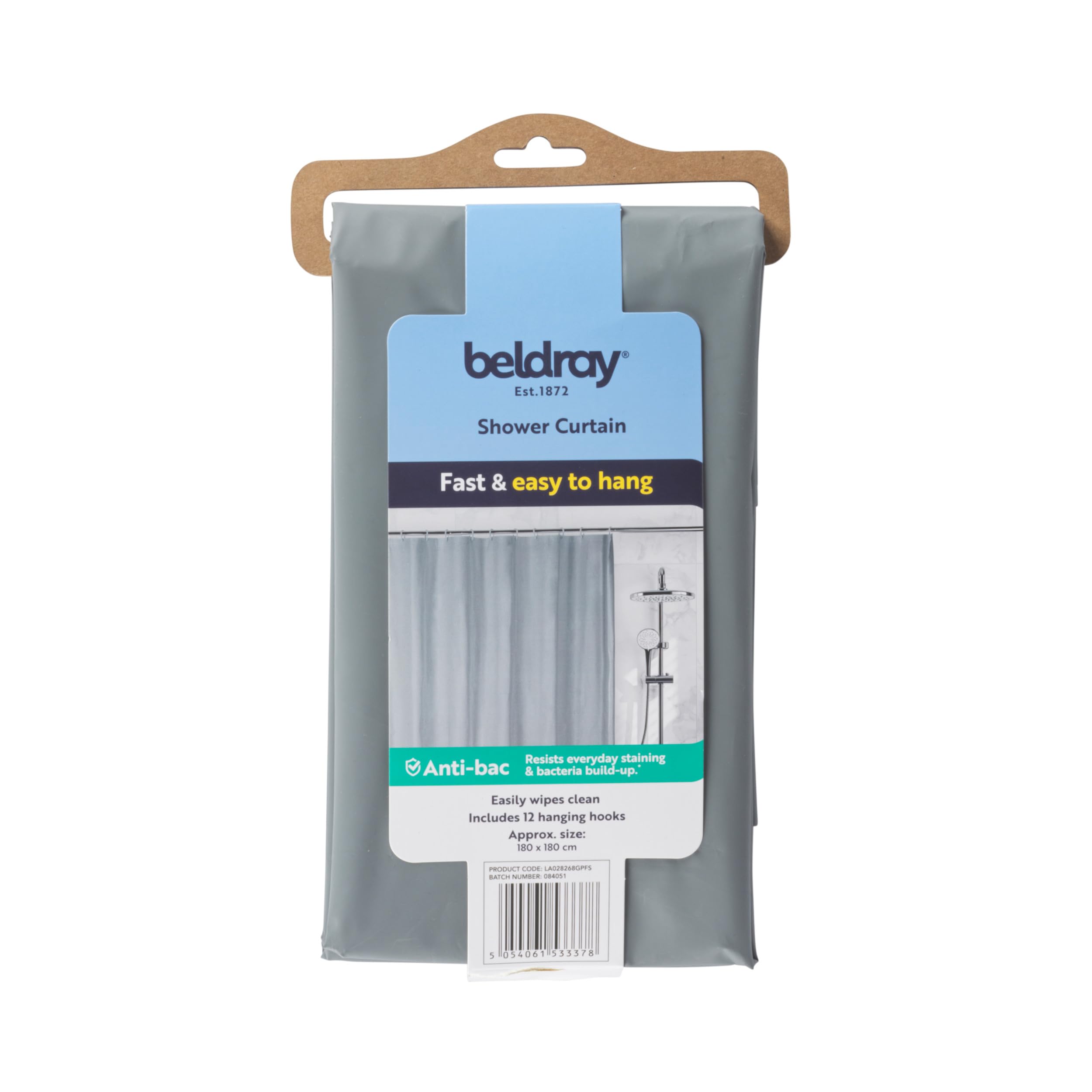 Rideau de douche anti-bac imperméable Beldray facile à nettoyer