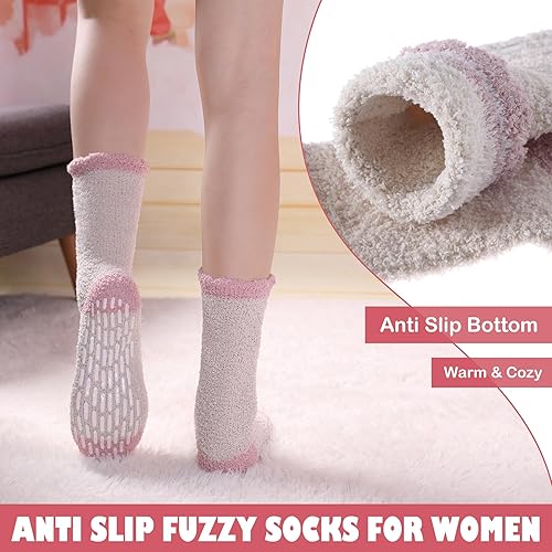 Miniatura 5 de Linemin - Calcetines antideslizantes y mullidos para mujer - Calcetines suaves y esponjosos con agarres para hospital - Calcetines cálidos de