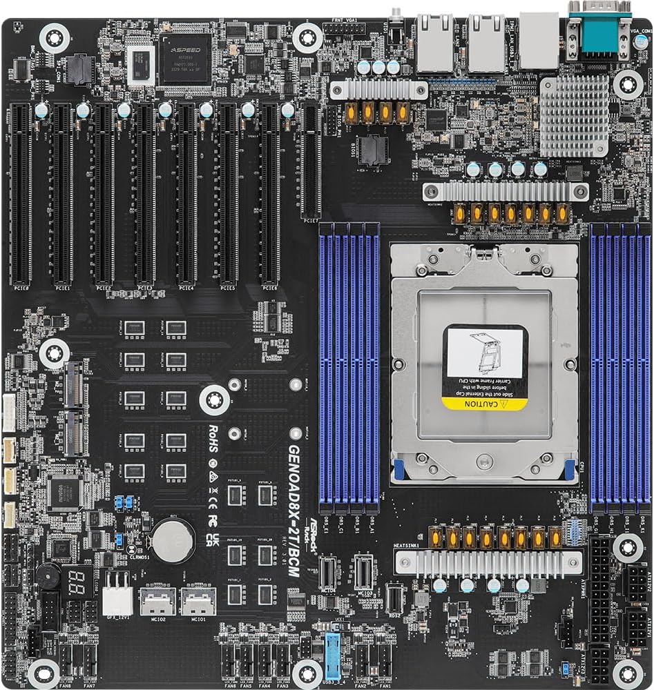 ASRock Rack GENOAD8X-2T/BCM EEB Server Motherboard Single Socket SP5 (LGA 6096) AMD EPYCโข 9004 Series Processors 7 PCIe5.0x16 Dual 10G LAN