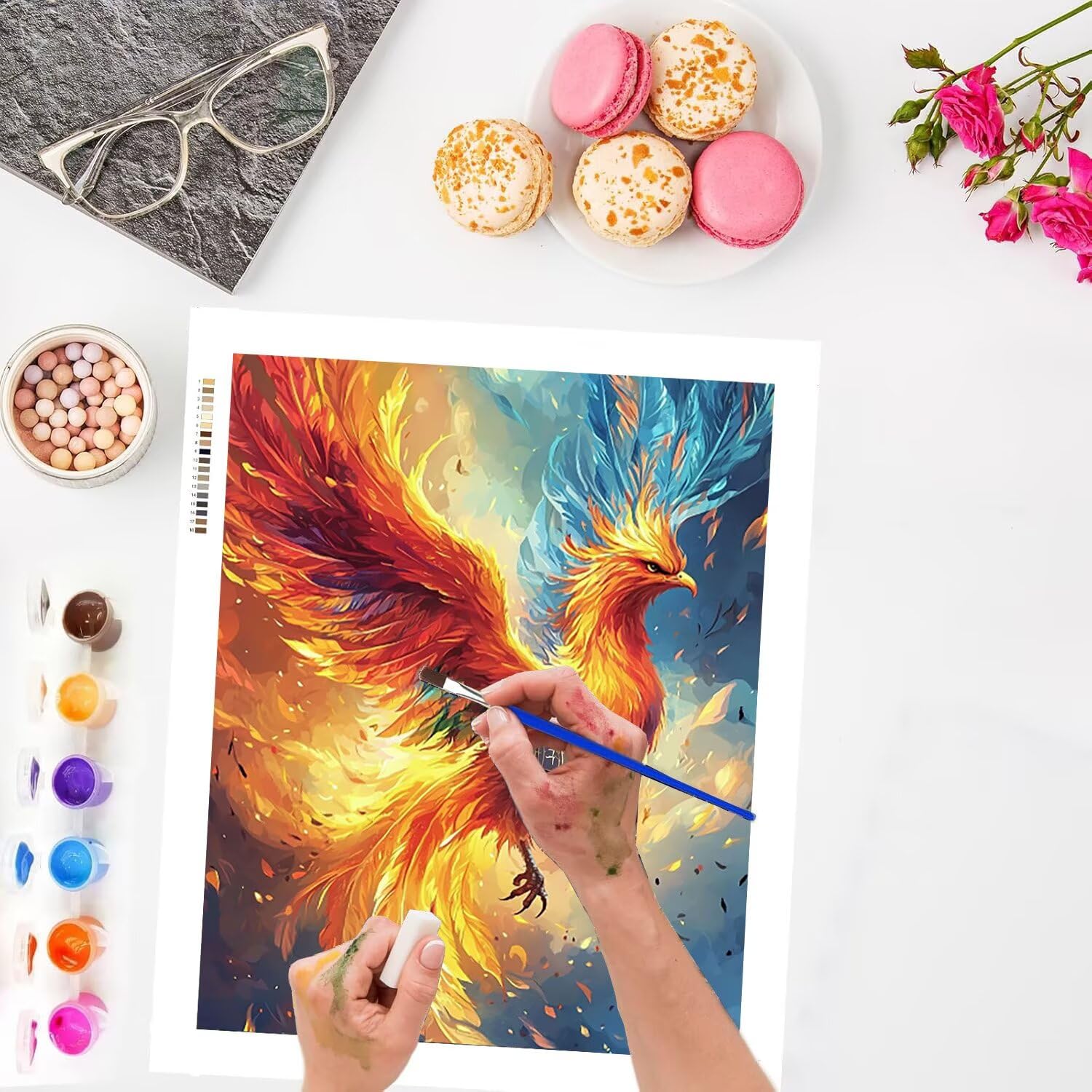 WEISHIWE Malen nach Zahlen Erwachsene Phönix, 70x90cm x-264 | Malen nach Zahlen Erwachsene Leinwand Kit, DIY Handgemalt Ölgemälde Set mit 3-Pinseln und Acrylfarbe für Wanddeko,Ohne Rahmen