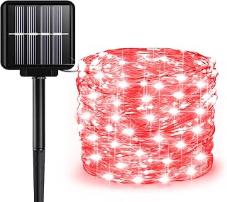 Solar String Lights Outdoor, 66 Feet 200 LEDs 8 Modes Solar Fairy Lights for Outside, Waterproof Outdoor Light for Patio Yard Christmas Tree Halloween Wedding Party Decorations, Red