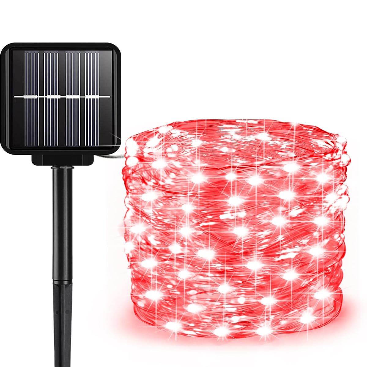 ALENEY Solar String Lights, 66ft, 200 LEDs, 8 Modes, Waterproof, Red, Model