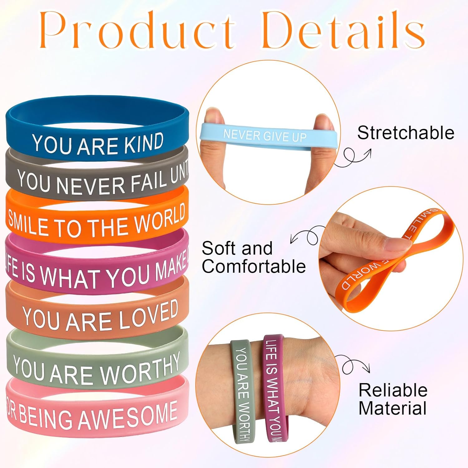 30 PCS Motivational Quote Silicone Bracelets, Inspirational Rubber Wristbands, Colorful Inspiring Silicone Bracelets for Office Classroom Rewards Gifts Party Favors Supplies - Image 3