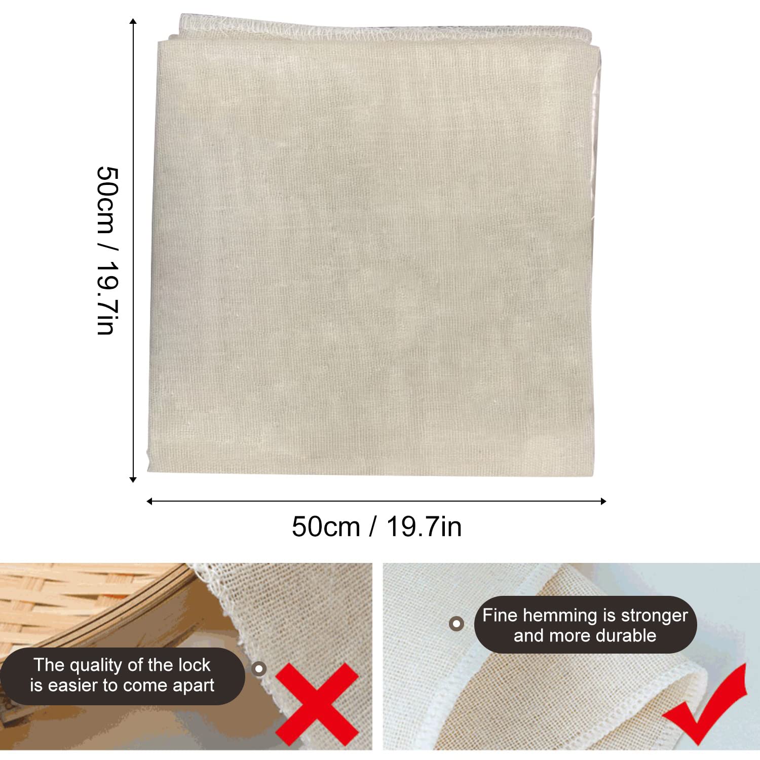 Panni Per Formaggio - 4 Pezzi, Cotone Non Sbiancato, 50x50 Cm, Per Filtrare Formaggio, Tofu, Succhi - Foto 4