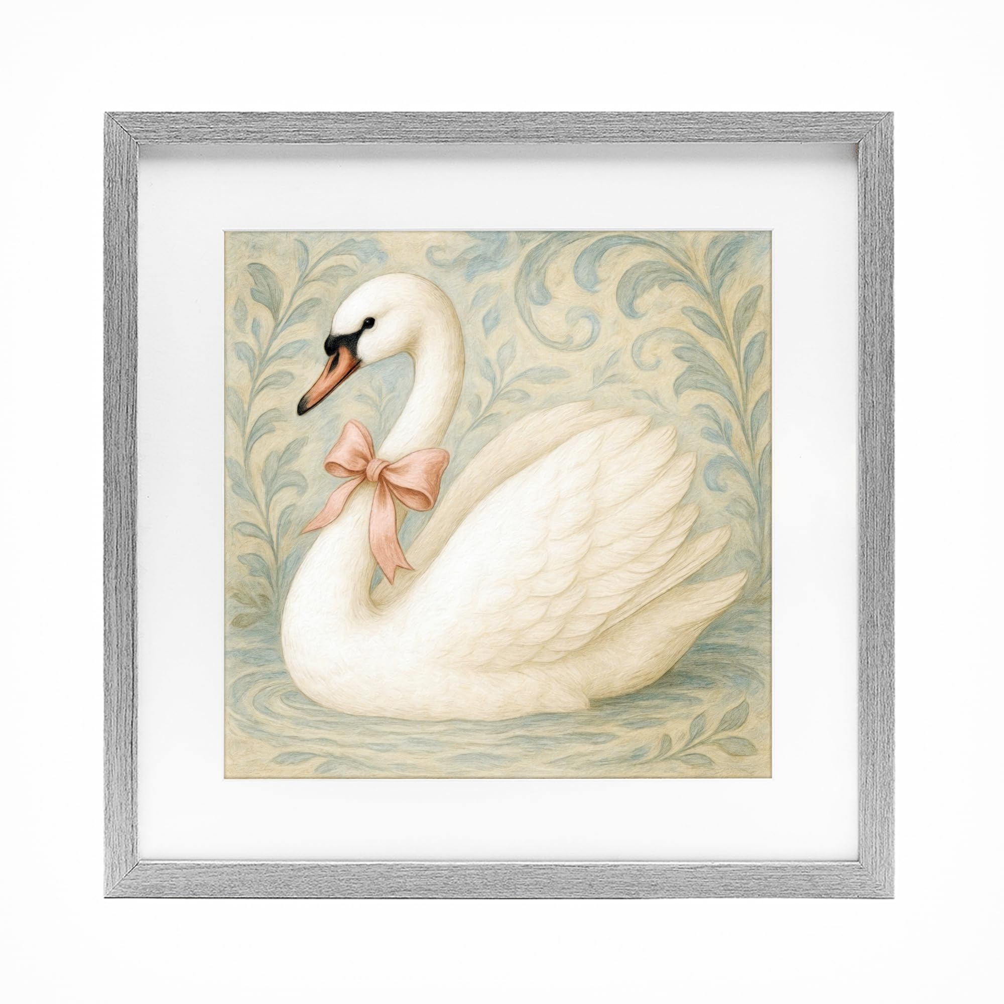 Stupell Industries 'Vintage Leaves Swan', Framed Print Under Glass, Gray, 16 x 16
