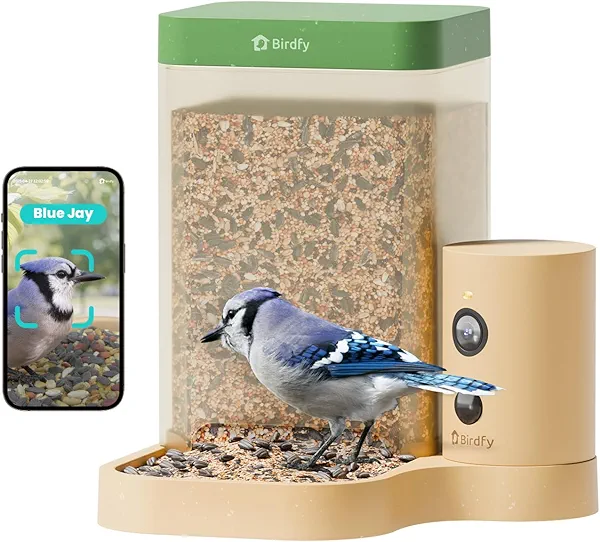 Birdfy Smart Bird Feeder Camera Slow Motion Dual Night Vision 132-Days Battery 99% AI Recognition IP66 Waterproof for Bird Watcher 1.3L Capacity (AI by Subscription)