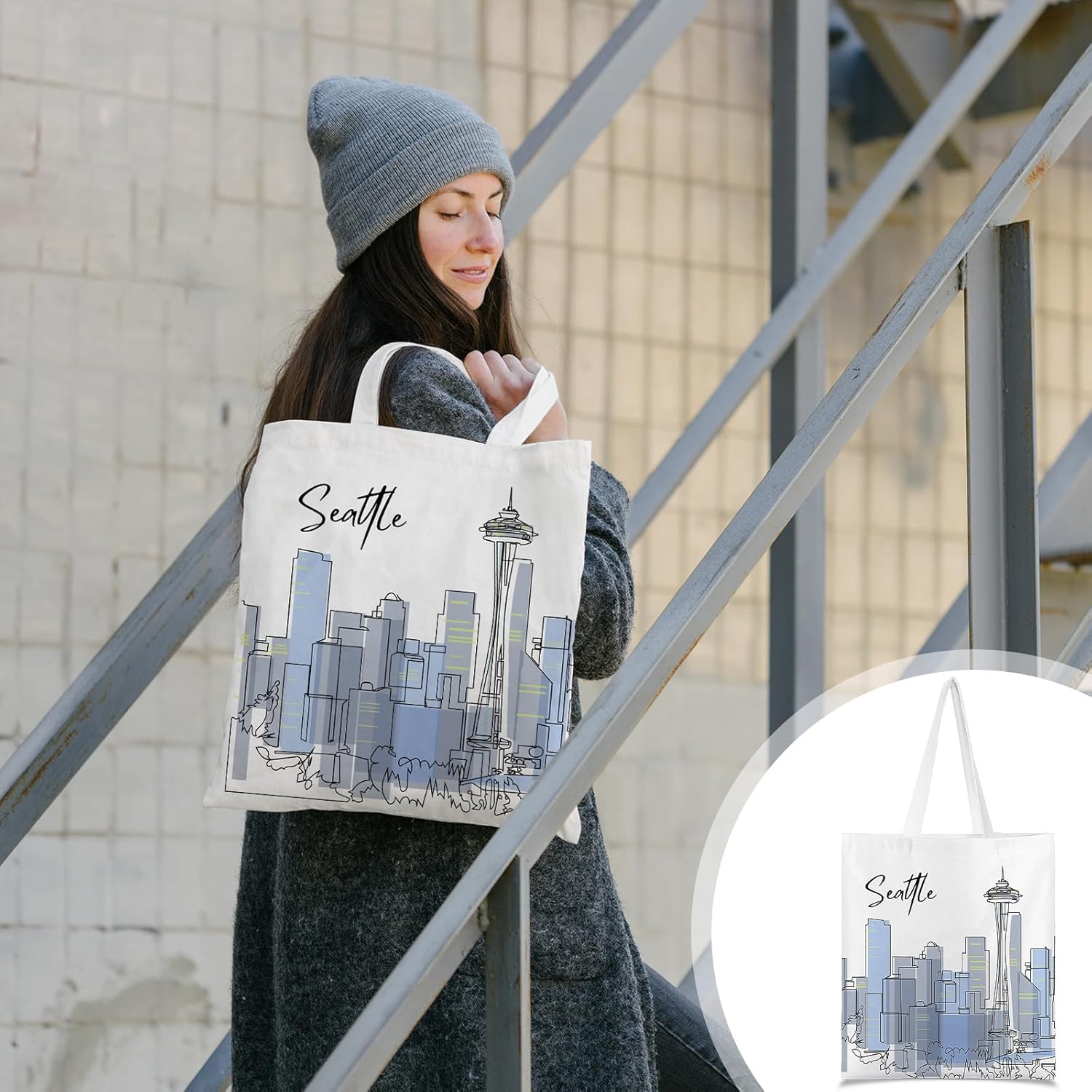 Paterr 6 Pcs Seattle Souvenir Gifts Tote Bags Canvas City Themed Grocery Shopping Bag Tote City Travel Souvenirs Gifts for Women - Image 4