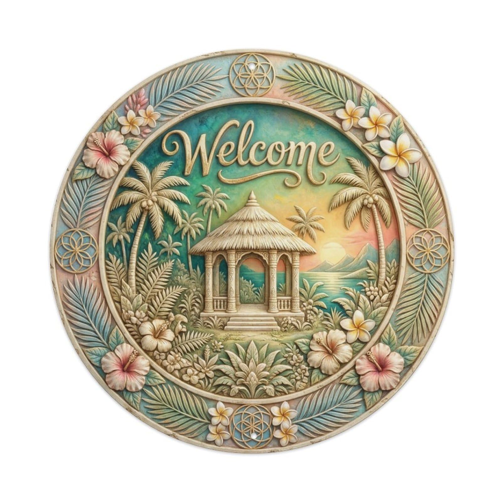 Metal Tin Sign Tropical Sanctuary Welcome Sacred Isle