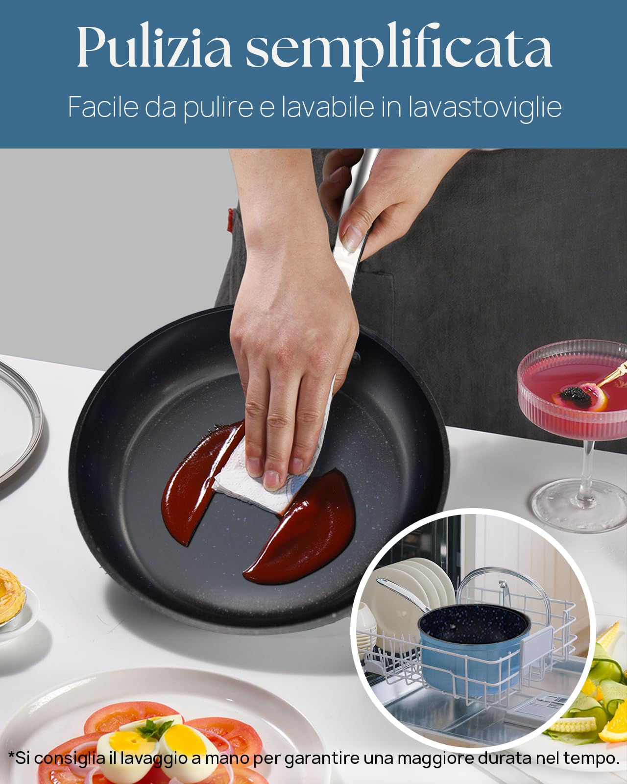 Nuwave Padella da 20 cm in Ceramica Antiaderente Duralon Blue in Blu Accogliente, Priva di PFAS, Compatibile con Induzione e Forno, Lavabile in Lavastoviglie, Manici Freschi e Resistente ai Graffi