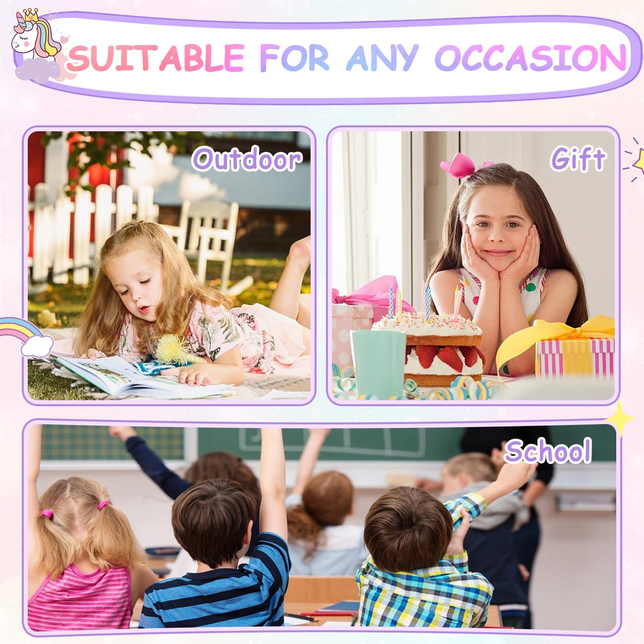 VASCHY Toddler Backpacks Girls, Kids' Cute Water Resistant Giltter Butterfly Daycare Bags for Preschool Kindergarten,Rucksack Schoolbag Bookbag for Children Rainbow Unicorn - Image 3