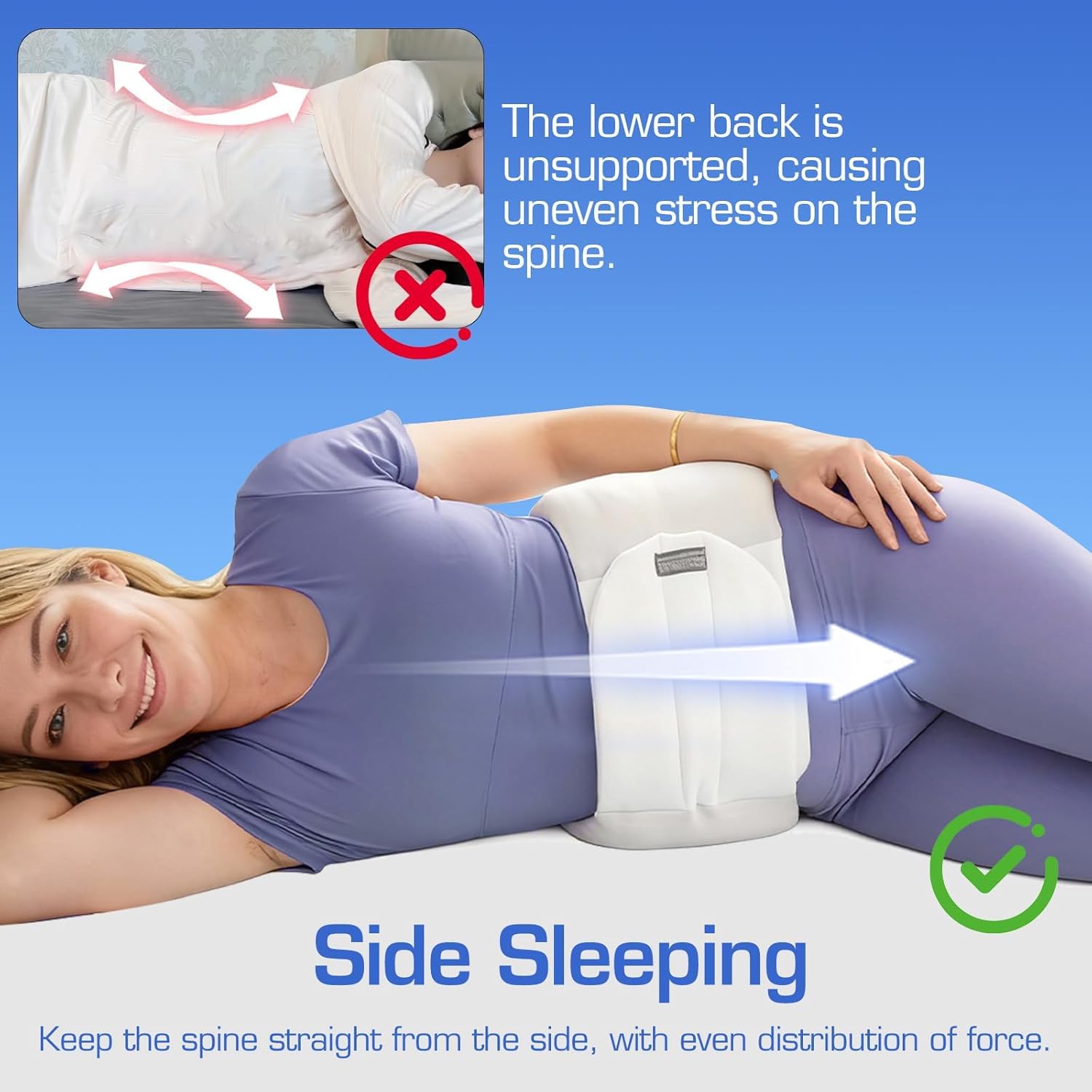 Lumbar Support Pillow for Sleeping - Lumbar Sleeping Pillow， Lower Back Sleep Pillow for Pain Relief