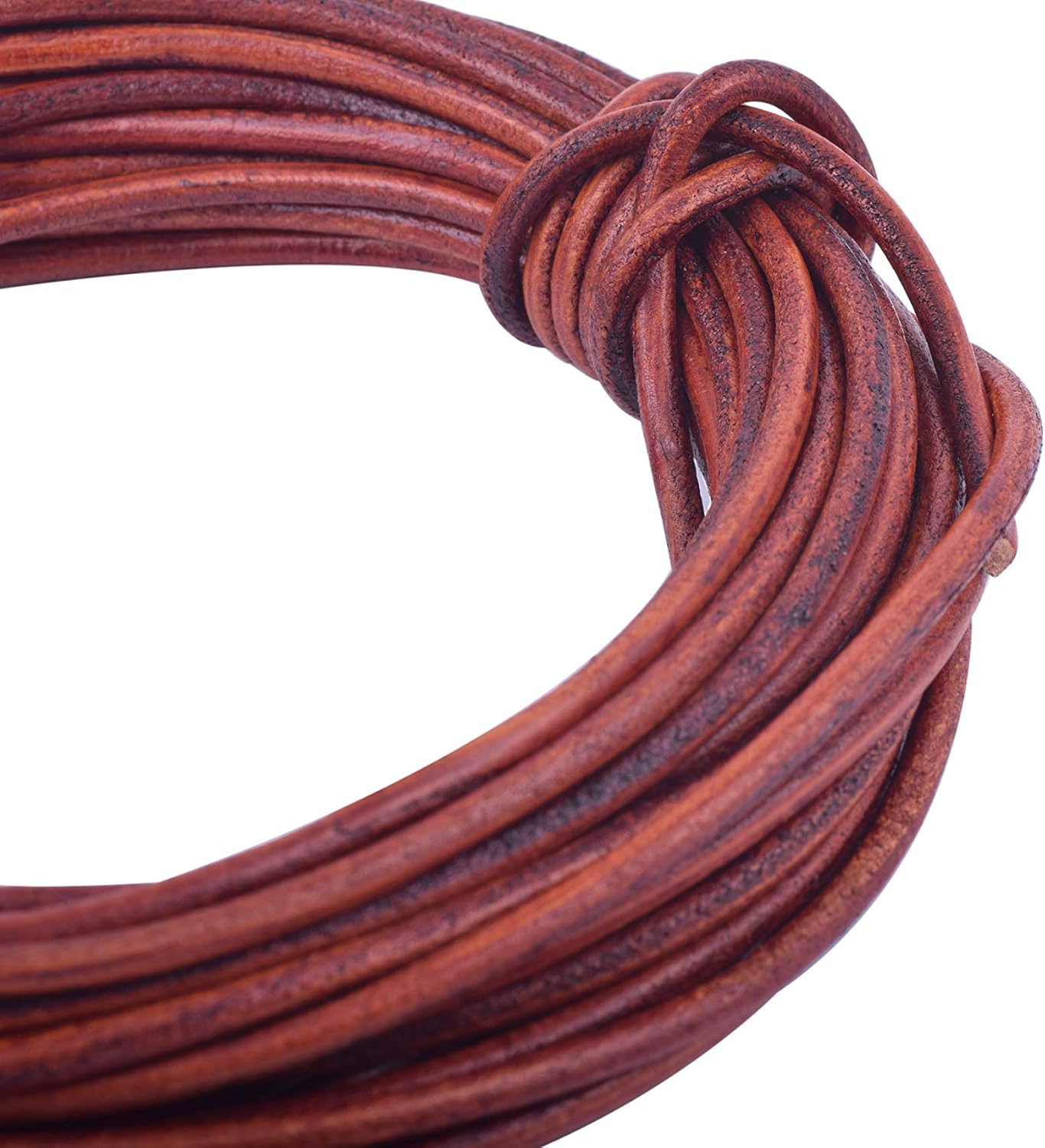 KONMAY 3.0mm Round Real Leather Cord, 10 Yards Distressed Brown Leather String Cord for Jewelry Making, Necklaces, Bracelets and Crafting image 2