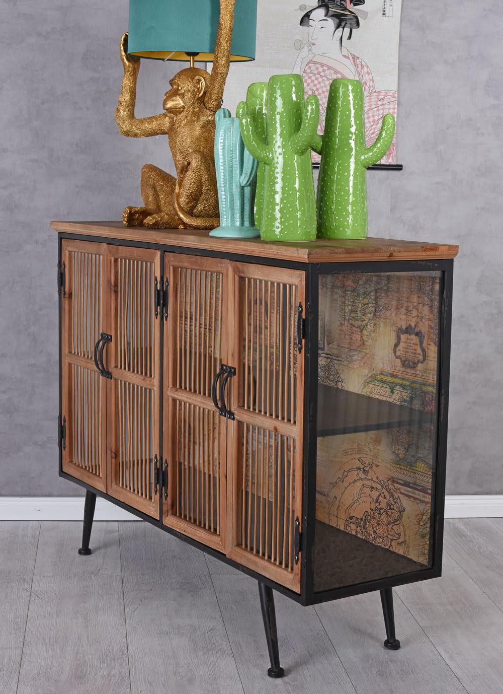Vintage dressoir houten kast antiek dressoir loft meubels hout metaal 110  cm lof103 Palazzo exclusief : Amazon.nl: Wonen & keuken