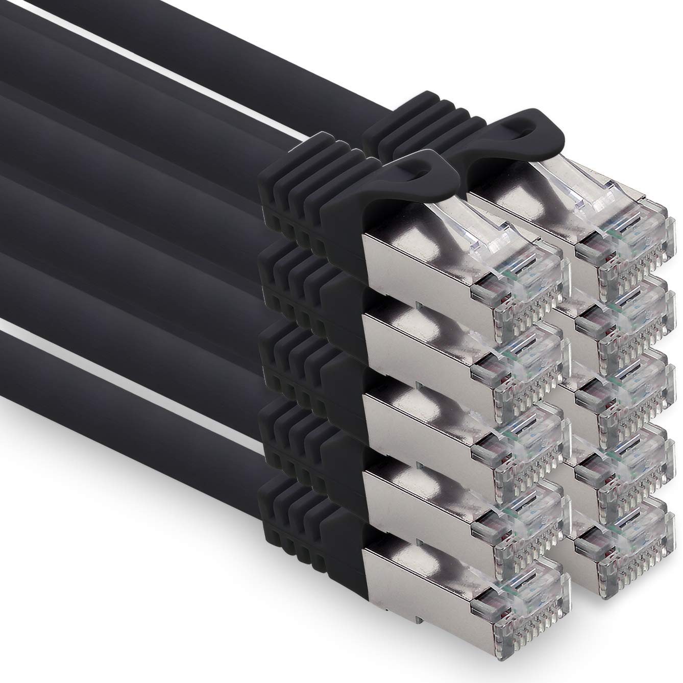 Cable de red Cat. 7, cable de conexión Ethernet, cable de red CAT.7, S-FTP, PIMF, LSZH, compatible con CAT5e, CAT5, CAT6, CAT8, 10 Gb Negro - 10 piezas 10 m