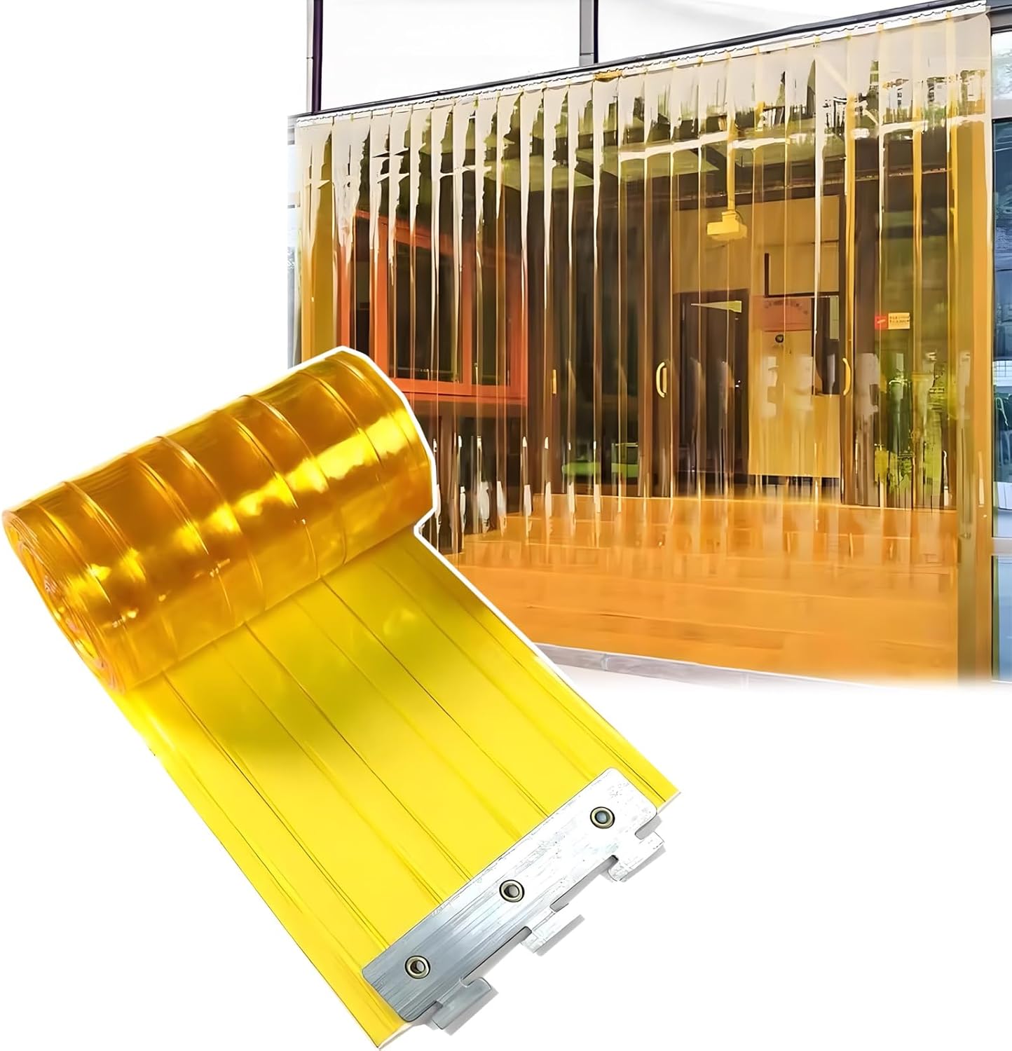 Yellow Stripes Plastic Door Curtains, 105x290cm/41.34x114.17in Windproof 1.5mm Thickness Vinyl Door Strip, Commercial PVC Insulation Strip Curtain Kit,Easy Install for Warehouse Garage Shop House