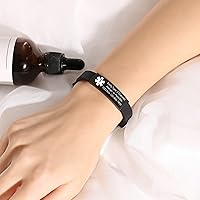 Vista 3 de VNOX - Pulseras de identificación y alerta médica para hombres, mujeres y niños, con grabado, malla ajustable de acero inoxidable, para emergencias