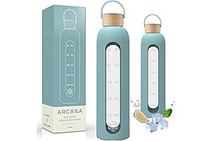 Hydration Master: Glass Water Bottle with Time Marker (32oz) and Silicone Sleeve