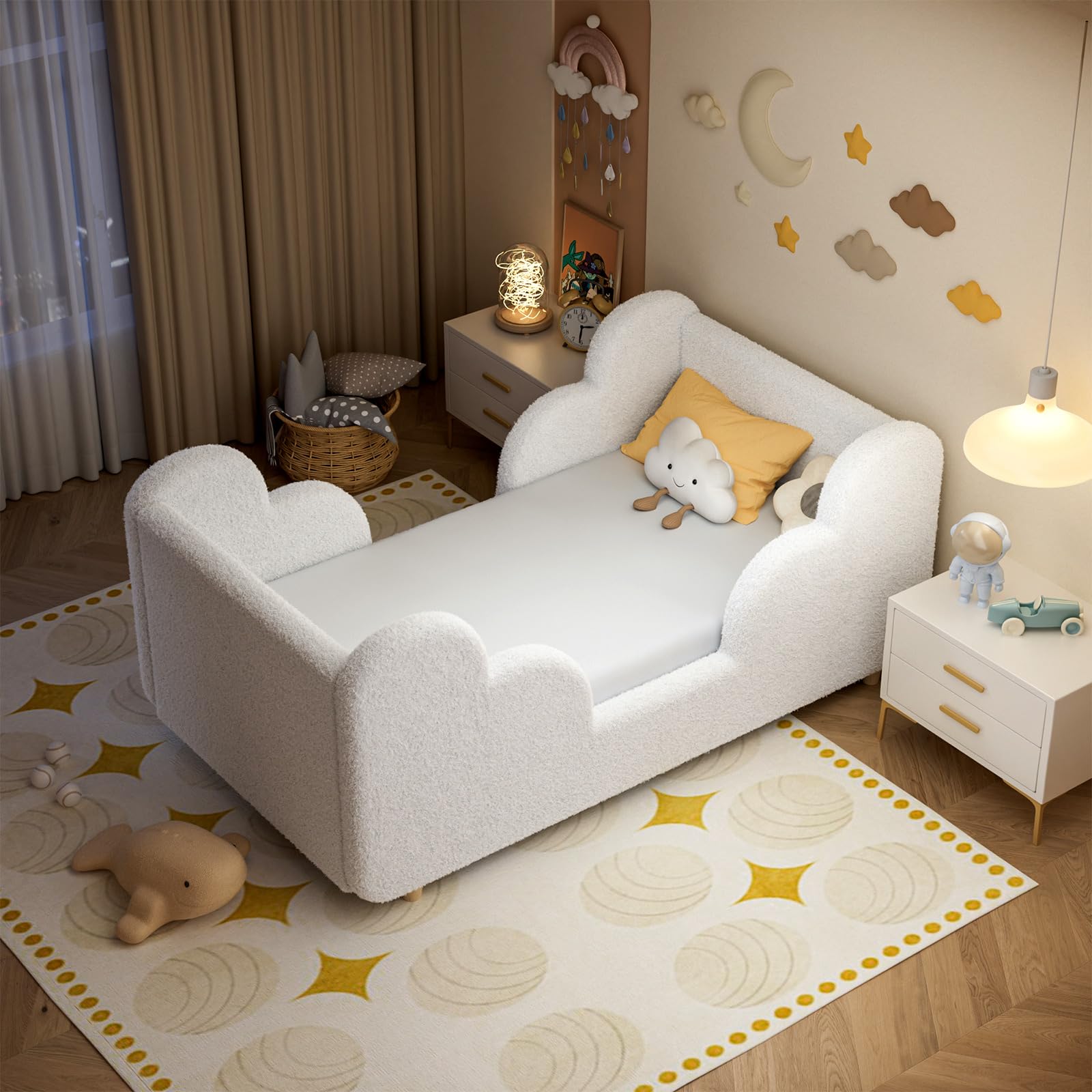 Ryuhic Toddler Bed, 140x70cm Soft Padded Kids Bed with Cloud-Shaped Safety Guardrails, Low Bed Frame for Girls Boys Children, Cot to Bed Transition (Mattress NOT Included) — view 7