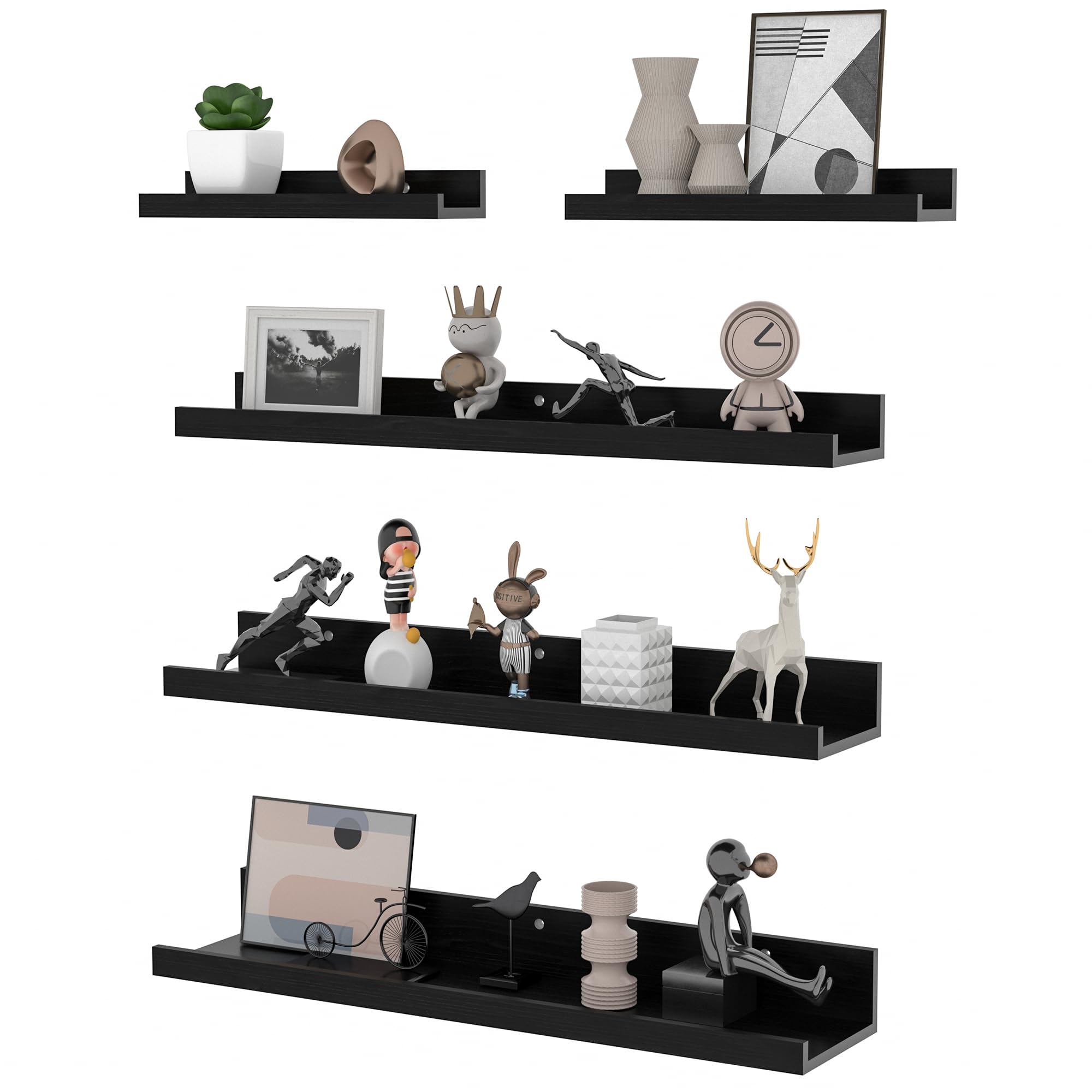RLAVBL Mensola da Muro 60cm in Legno Nero,Salvaspazio per Casa,Set 5