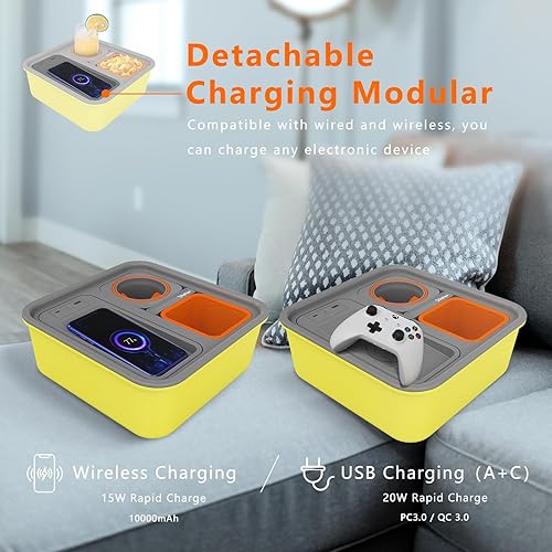 Miniatura 6 de Bandeja de sofá con estación de carga para controlador PS5, bandeja para sofá con soporte para tazas de equilibrio automático y taza de aperitivos,
