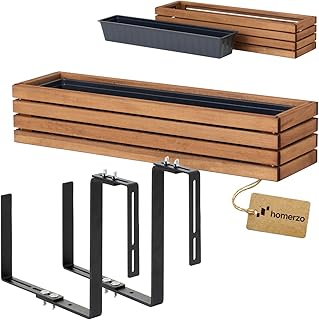 Holz Pflanzkasten Blumenkasten rechteckig – braun imprägniert, mit herausnehmbarem Kunststoff-Einsatz – Pflanzkübel für Balkon, Garten & Terrasse (Horizontal-braun, 86x23 H20 + Halter)