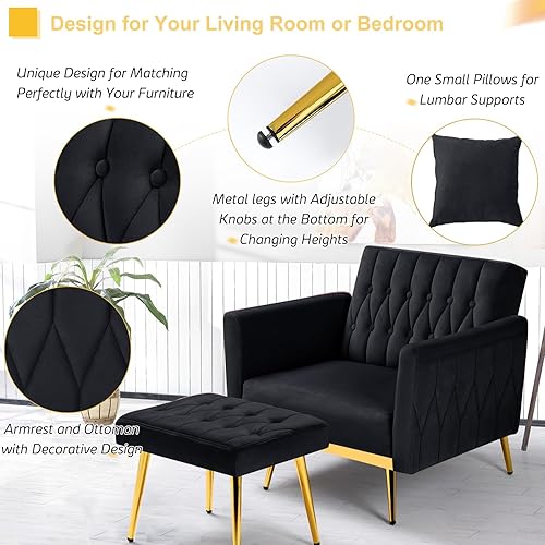 Miniatura 104 de Silla decorativa de terciopelo con reposabrazos y respaldo ajustables, sillón reclinable con botones, sillón reclinable individual con otomana y una