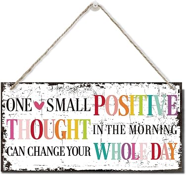 One Small Positive Thought Can Change Your Whole Day Wall Decor Sign, Printed Wood Plaque Sign, Hanging Door Signs, Hanging Decorative Wood Sign Home Decor, Family Signs for Home Decor Gift 12" x 6" B