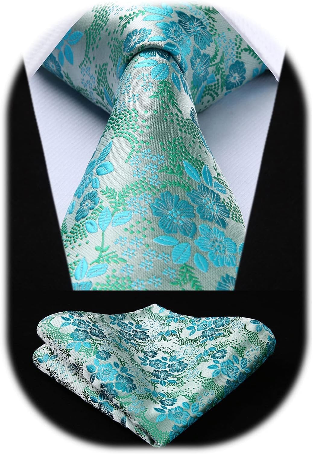 Tie for Men Floral Necktie and Pocket Square Classic Men's Silk Ties Set for Wedding Party Business